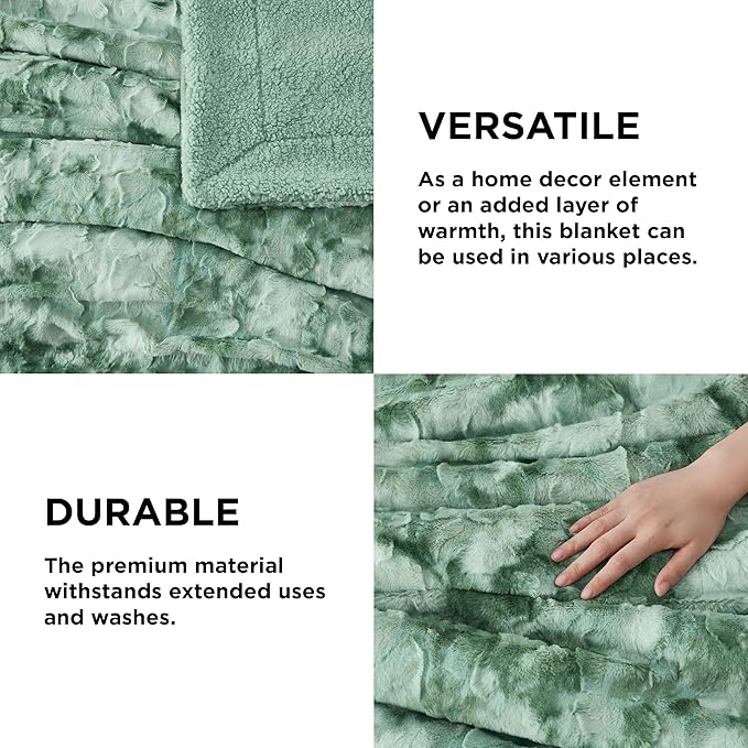 Bedsure Sherpa Blanket - Soft, Fuzzy & Fluffy Faux Fur - Warm, Cozy Throw Blanket for Couch, Sofa and Bed, Tie Dye Design, Sage Green, 50x60 Inches