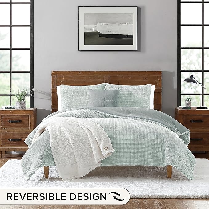 UGG Remina Comforter Set 5 Piece Bed in a Bag with Throw Blanket, Decorative Pillow, Shams, and Reversible Comforter Hypoallergenic Washable Luxury Fluffy Bedding Set, King, Blue Green Clear Creek