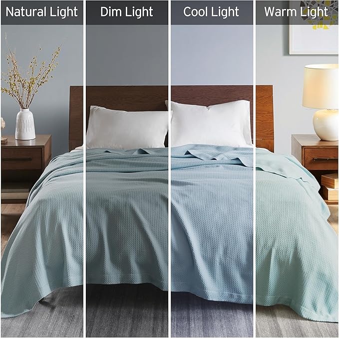 Madison Park Soft Certified 100% Egyptian Cotton Breathable Cozy Blanket, Premium Waffle Knit Classic Design Luxury All Season Lightweight Cover for Bed, Couch and Sofa, Twin, Light Blue