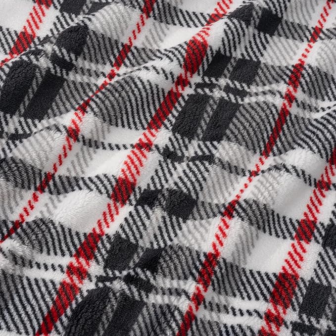 Berkshire Blanket-Classic Heavyweight Soft Printed VelvetLoft® Plush Warm Blanket, Twin Size Soft Fuzzy Blanket for Couch Sofa Bed, Plaid Black Red, 60in x 90in