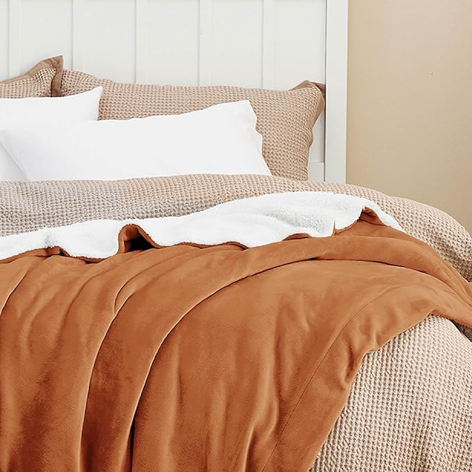 Bedsure Sherpa Fleece Blankets King Size for Bed - Thick and Warm, Soft Fuzzy Plush King Blanket for Winter, Burnt Orange, 108x90 Inches