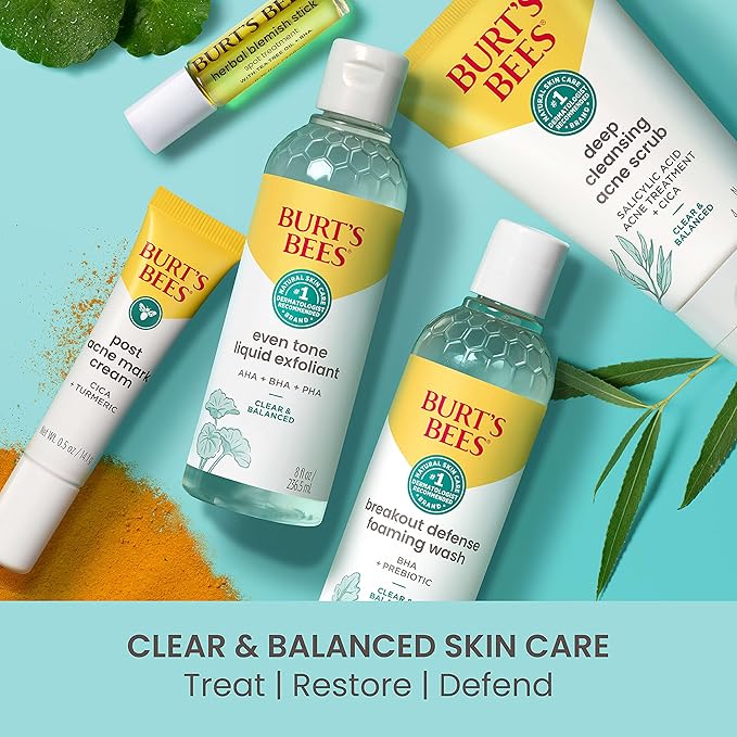 Burt’s Bees Clear and Balanced Herbal Blemish Stick, with Tea Tree Oil, On-the-Go Blemish Care, Unclogs Pores, Use with Skincare Products, 2-Pack, 0.26 fl. oz.