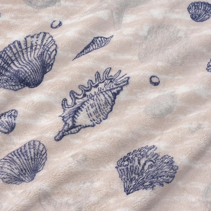 Berkshire Blanket-Classic Heavyweight Soft Printed VelvetLoft® Plush Warm Blanket, Twin Size Soft Fuzzy Blanket for Couch Sofa Bed, Classic Shells Navy, 60in x 90in