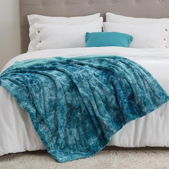 Bedsure Sherpa Blanket - Soft, Fuzzy & Fluffy Faux Fur - Warm, Cozy Throw Blanket for Couch, Sofa and Bed, Tie Dye Design, Teal, 50x60 Inches