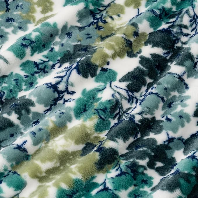 Berkshire Blanket-Classic Heavyweight Warm Soft Printed VelvetLoft® Plush Blanket, King Size Soft Fuzzy Blanket for Couch Sofa Bed, Floral Green, 90in x 108in