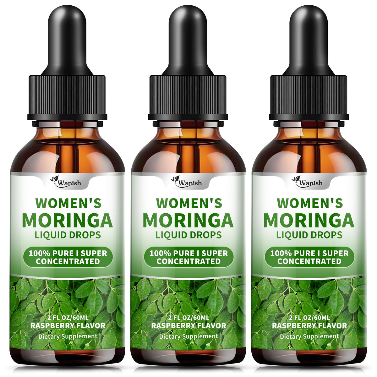 3 Pack（6 Fl Oz） Moringa Liquid Drops 800 mg for Women- with Moringa Oleifera Leaf Extract, Turmeric Root Extract, Olive Leaf, Black Pepper, Vitamin C & E，Antioxidant, Energy and Immunity Support.