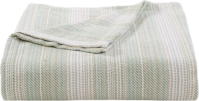 Tommy Bahama- King Blanket, Soft Cotton Bedding, Coastal Inspired Bedding Essentials (Sandy Shore Stripe Green, King)