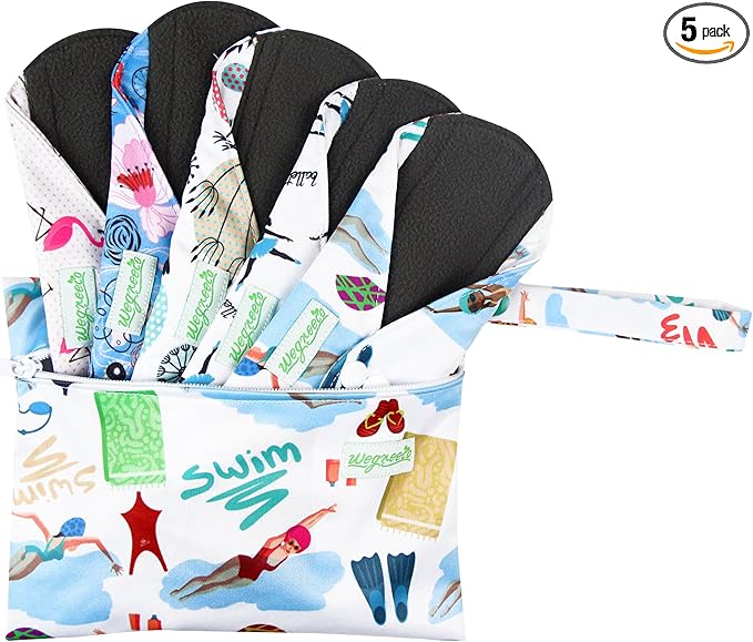 Wegreeco Reusable Menstrual Pads for Women - Soft Cloth Sanitary Pads | Panty Liners - 5 Pack, 1 Cloth Wet Bag (Medium, Dynamic)