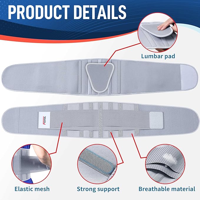 FEATOL Back Brace for Lower Back Pain Women, Breathable Back Support Belt for Women & Men with Lumbar Pad, Lumbar Support Belt for Heavy Lifting & Work, Scoliosis, Grey, L/XL (Circumference:30-38.6")