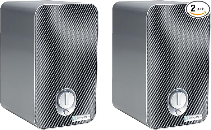 GermGuardian Air Purifier with HEPA Filter, Removes 99.97% of Pollutants, Covers up to 338 Sq. Foot Room in 1 Hr, UV-C Light Helps Reduce Germs, Zero Ozone Verified, 2-Pack, 11", Silver, AC41002PK