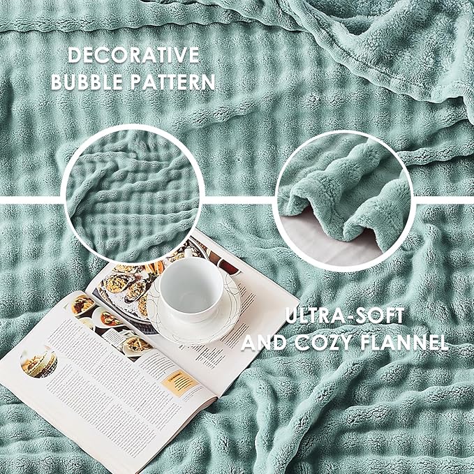 SOCHOW Sage Green Bubble Fleece Blanket for Couch, Super Soft Cozy Cute Throw Blanket for Women, Decorative Fuzzy Flannel Blanket, 60 x 80 Inches