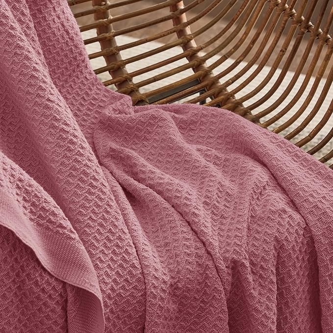 Bedsure 100% Cotton Blanket Twin XL Size for Bed - Breathable and Soft, Waffle Weave Blanket for Summer Spring, Dusty Rose, 66x90 inches