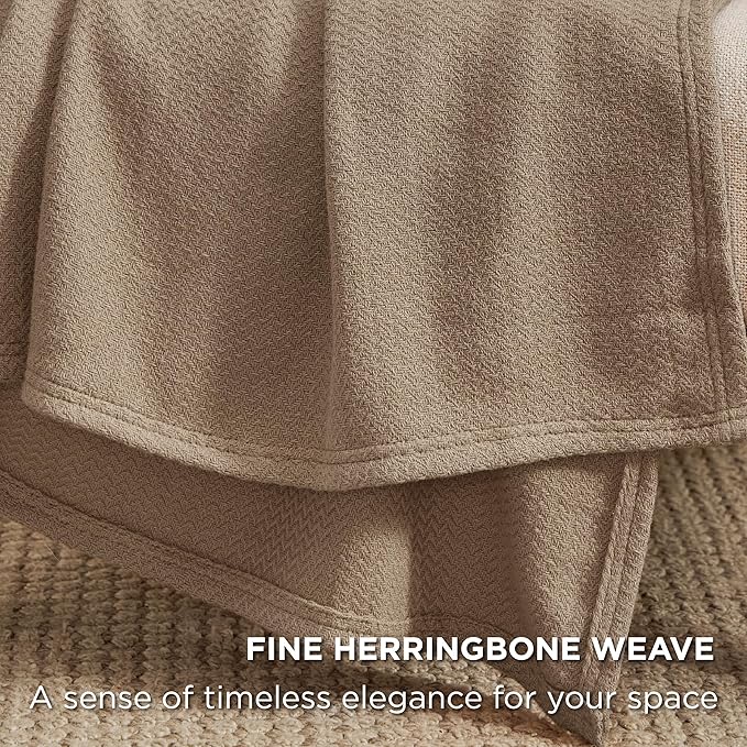 Bedsure 100% Cotton Blanket King Size for Bed - Breathable and Lightweight, Soft Cozy Textured Herringbone Woven Blanket for Summer Spring, Tan, 108x90 inches