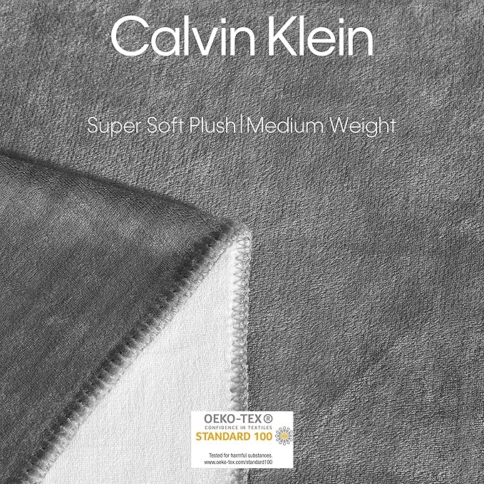 Calvin Klein - King Blanket, Super Soft Plush Bedding, Luxury Bed Blanket, Oeko-Tex Certified (Modern Reversible Solid Grey, King)