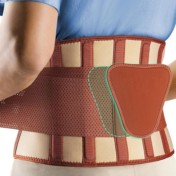FEATOL Back Brace for Lower Back Pain, Breathable Back Support Belt for Women & Men with Lumbar Pad, Lumbar Support Belt for Heavy Lifting & Work, Scoliosis, Brown, S/M(Circumference:24.4-30")