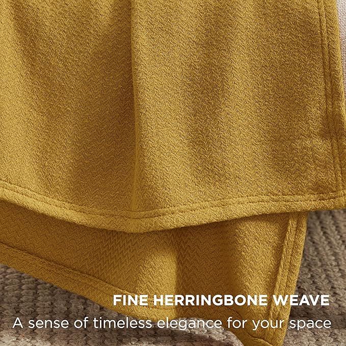Bedsure 100% Cotton Blanket King Size for Bed - Breathable and Lightweight, Soft Cozy Textured Herringbone Woven Blanket for Summer Spring, Yellow, 108x90 inches