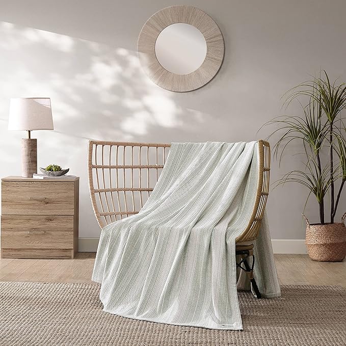 Tommy Bahama- Queen Blanket, Soft Cotton Bedding, Coastal Inspired Bedding Essentials (Sandy Shore Stripe Green, Queen)