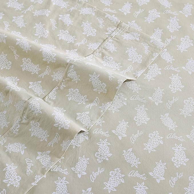 Tommy Bahama - Queen Sheets, Cotton Percale Bedding Set, Crisp & Cool, Stylish Bedding Set (Aloha Pineapple Green, Queen)