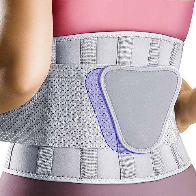FEATOL Back Brace for Lower Back Pain Women, Breathable Back Support Belt for Women & Men with Lumbar Pad, Lumbar Support Belt for Heavy Lifting & Work, Scoliosis, Grey, S/M (Circumference:24.4-30")
