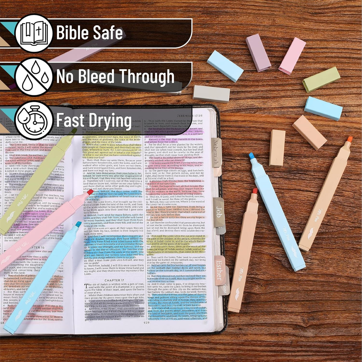 Mr. Pen Aesthetic Highlighters - 8 pcs, Chisel Tip, Pastel & Vintage Colors, No Bleed Bible Highlighters
