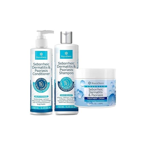 Seborrheic Dermatitis & Psoriasis Cream, Shampoo and Conditioner Set - Scalp Therapy System for Folliculitis, Psoriasis, Dandruff, Dry Treatment to Relieve Itching, Flaking, Irritation